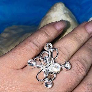 Sale * Sparkly White Quartz multi-gem Galaxy handcrafted ring